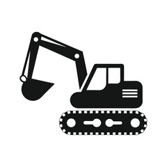 Black silhouette of an excavator with a bucket on a white background digger construction