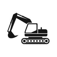 Black silhouette of an excavator with a scoop on a white background digger construction 1