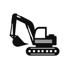 Black silhouette of an excavator with a scoop on a white background digger construction