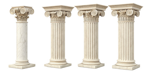 Obraz premium Four Ionic Columns, 3D Render, Classical Architecture, Isolated on Transparent Background, Column, Ionic, Architecture