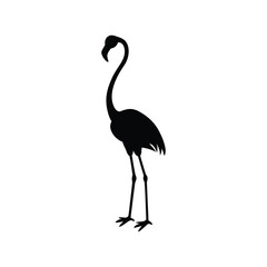 Obraz premium A graceful pink flamingo stands in a silhouette, a cartoon illustration of a water bird with a long beak and leg, isolated on a white background