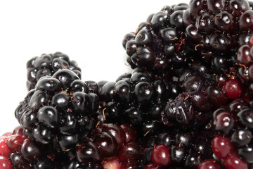 Close up of blackberries fruit on a white background