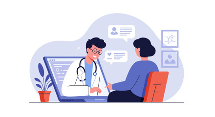 Modern telemedicine consultation with doctor and patient interacting online for healthcare support