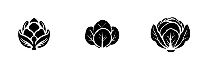 Artistic representation of three unique vegetable designs featuring cabbage and artichoke shapes