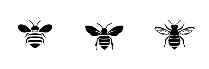 Obraz premium Different bee designs showcasing unique styles and silhouettes suitable for art, branding, or educational purposes