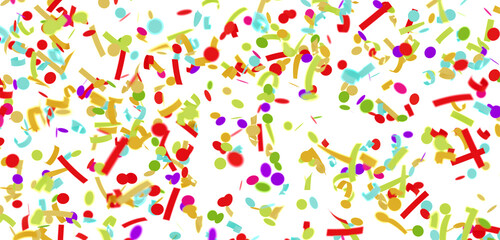 Bright, cheerful confetti falling on white background. Perfect for celebrations, parties, and festive designs.