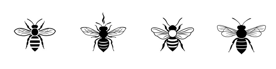 Fototapeta premium Vector illustrations of various bee designs showcasing different styles and patterns for educational or artistic purposes