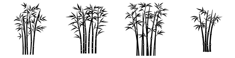 Naklejka premium Bamboo stalks arranged in various groupings displaying their elegance and resilience in a natural setting