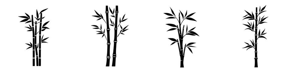 Naklejka premium Elegant bamboo silhouettes showcasing diverse structures and styles in a minimalistic design for nature lovers