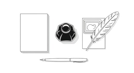 Fototapeta premium Quill pen inkwell and paper create a minimalist writing concept illustration