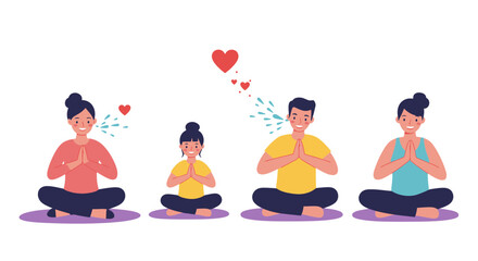 Family practicing meditation together, promoting mindfulness and inner peace in a loving atmosphere