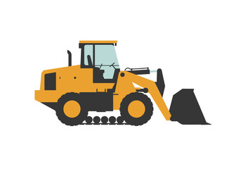 An illustration of a yellow and black bulldozer on a white background