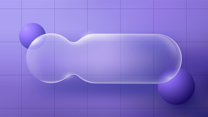 Liquid bubble glass text box UI interface design. Glassmorphism transparent buttons design elements with abstract background. Fluid glass illustration glossy round curve shape. Creative brochure frame