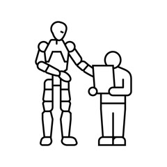 robot child interaction social robotics line icon vector illustration