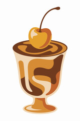 Delicious Chocolate Pudding with Cherry Topping Perfect for Dessert Menus and Sweet Treats Illustrations