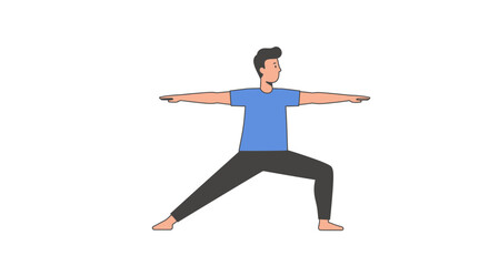 Man practicing yoga warrior pose for wellness, fitness, and healthy lifestyle, originally vector graphics