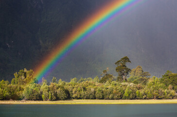 Rainbow in mountains
