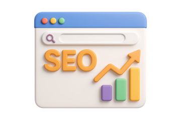 3D SEO Optimization Browser Window Isolated on a Transparent Background