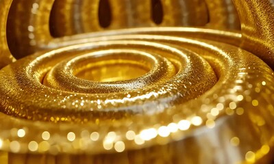 Golden spiral abstract form Close-up view of concentric spiraling golden tubes - Powered by Adobe