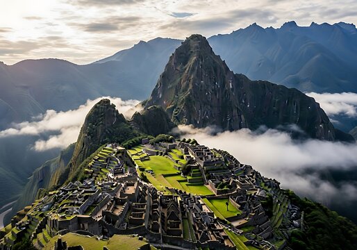 Photo of machu picchu inca citadel in the andes mountains