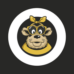 Print Monkey wearing sunglasses with a bow
