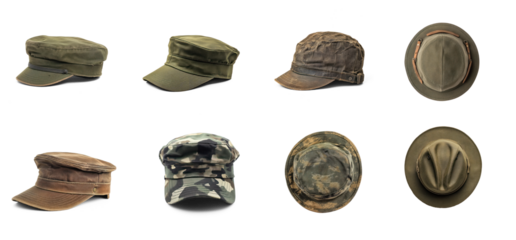 Collection of Soldier hat side view isolate on transparent background
