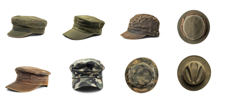 Collection of Soldier hat side view isolate on transparent background