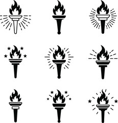 Fototapeta premium Torch Silhouette Icon Set with Stars Vector