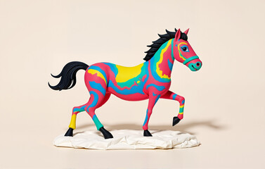 Bright sculpture of a horse in pop art style on a light background
