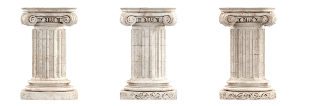 Three antique-style columns on pedestals