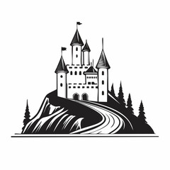 Majestic Medieval Castle on a Clifftop image vector isolated on white background.