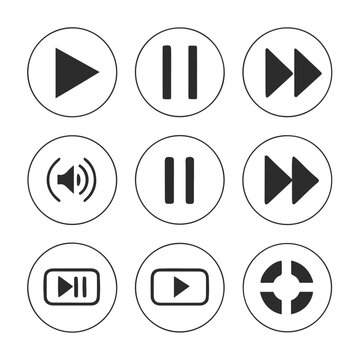 Clean modern vector collection of multimedia symbols with circular button style, perfect for digital platforms and applications