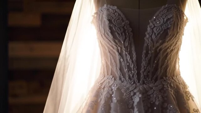 Exquisite Wedding Gown, Delicate Lace, Elegant Detail