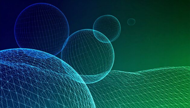 Abstract digital illustration of interconnected spheres and grid patterns, showcasing a dynamic and futuristic aesthetic.