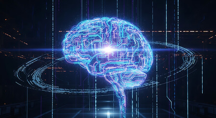 Digital representation of a human brain, showcasing advanced technology and neural networks.