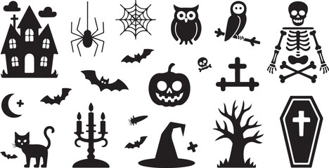 Black and white halloween vector silhouette set