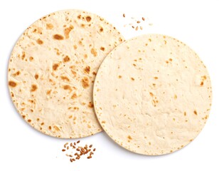 Two round tortillas, top-down view