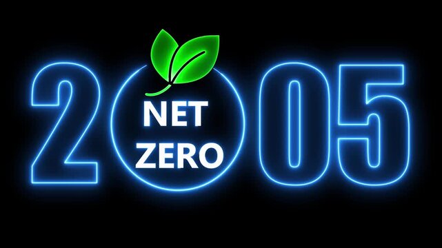 Animated neon sign illustrating net zero target for carbon emissions by 2005