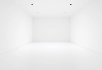 Fototapeta premium Stark white room, minimalist interior, blank walls, empty space, studio, reflection