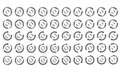 Rotational Arrow Icon Set – Circular Motion, Cycle Process, and Loop Symbols in Minimalist Style