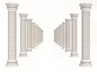 Obraz premium Rows of Greek pillar isolated on white background. 3D illustration