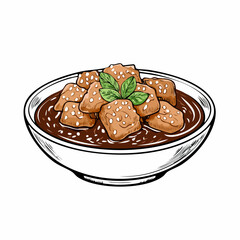 Sesame sauce fried meat image vector isolated on white background.