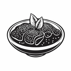 Black and white Sesame sauce fried meat image vector isolated on white background.