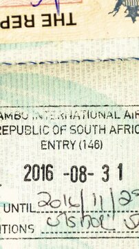 collection of passport stamps and visas in vertical