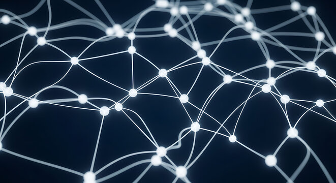 Abstract visualization of a complex network with glowing nodes and interconnected lines.