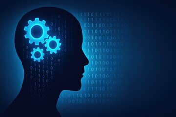 Abstract Concept of Artificial Intelligence and Human Thinking with Gears and Binary Code