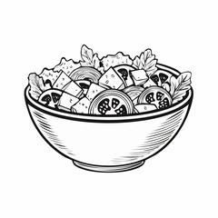 Vegetable salad in white bowl Image Vector isolated on white background.