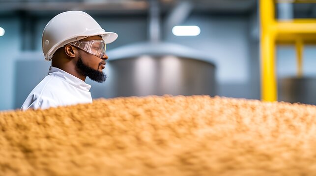 Industrial worker in hard hat inspecting production facility