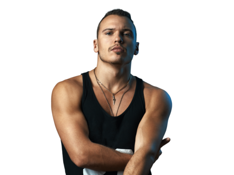 Confident Young Man in Black Tank Top
