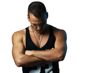 Pensive Man in Athletic Wear on Transparent Background